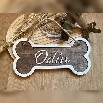Houten naambord hond